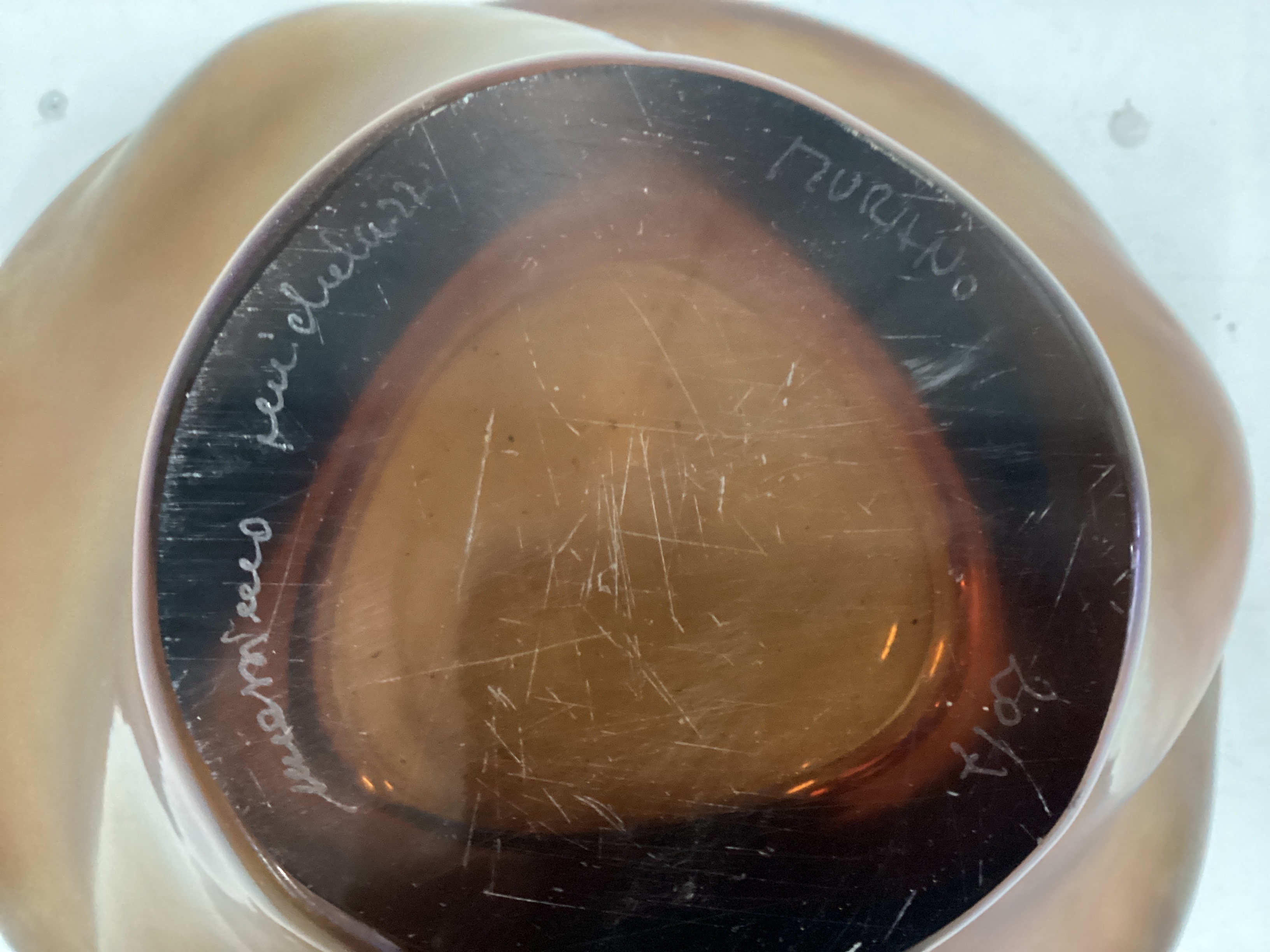 Massimo Micheluzzi, Murano, a large amber Oceano glass vase, etched signature and dated 2017. Width 42cm, height 28cm